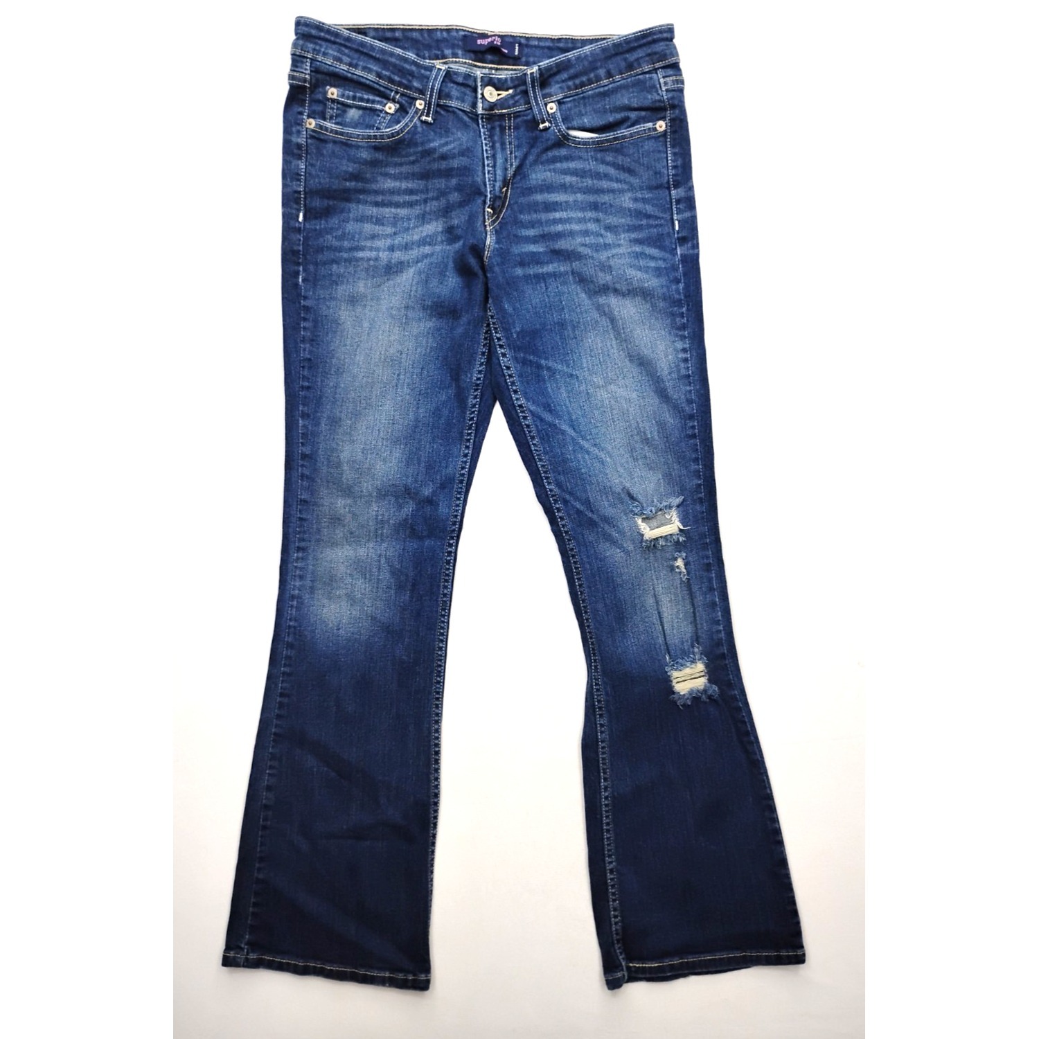 Levi's 518 Super Low Rise Boot Cut Jeans Women's 9 Dark Blue Y2k Distressed